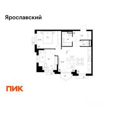 ЖК «Ярославский», планировка 2-комнатной квартиры, 57.10 м²