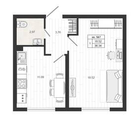 МЖК «Верево-Сити», планировка 1-комнатной квартиры, 36.60 м²