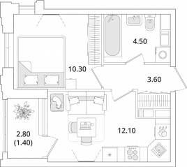 ЖК «Тайм Сквер», планировка 1-комнатной квартиры, 32.10 м²