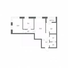 ЖК «NEWПИТЕР», планировка 3-комнатной квартиры, 66.94 м²