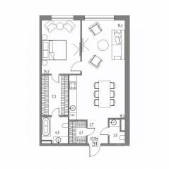Апарт-комплекс «Residence 15», планировка 2-комнатной квартиры, 67.90 м²