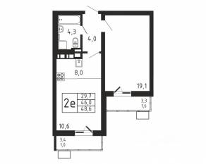 ЖК «Пироговская Ривьера», планировка 2-комнатной квартиры, 48.60 м²