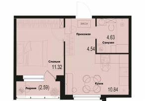ЖК «ID Murino III», планировка 1-комнатной квартиры, 32.62 м²