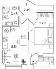 ЖК «БелАрт», планировка 1-комнатной квартиры, 30.73 м²