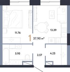 ЖК «Republic», планировка 1-комнатной квартиры, 37.90 м²