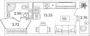 ЖК «Кинопарк», планировка студии, 20.44 м²