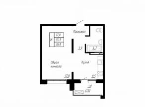 ЖК «Сибирь», планировка 1-комнатной квартиры, 36.80 м²