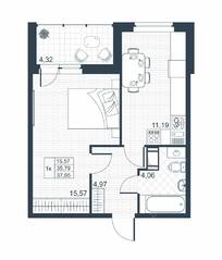 ЖК «Ново-Антропшино», планировка 1-комнатной квартиры, 35.50 м²