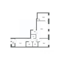 ЖК «NEWПИТЕР», планировка 3-комнатной квартиры, 77.13 м²