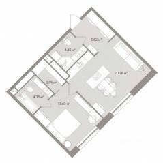 Апарт-комплекс «D'oro Mille», планировка 1-комнатной квартиры, 51.40 м²