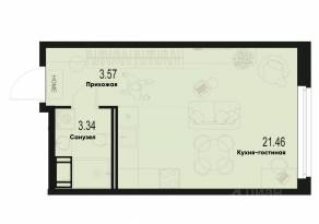 ЖК «ID Murino III», планировка студии, 28.37 м²