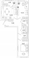 ЖК «Гранат», планировка 2-комнатной квартиры, 60.86 м²