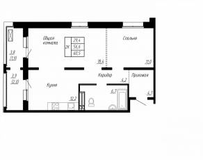 ЖК «Сибирь», планировка 2-комнатной квартиры, 60.50 м²