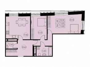 ЖК «7 небо», планировка 3-комнатной квартиры, 73.00 м²