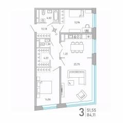 ЖК «Министр», планировка 3-комнатной квартиры, 84.03 м²