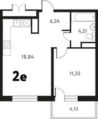 ЖК «Южное Пушкино», планировка 2-комнатной квартиры, 41.48 м²