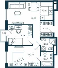 ЖК «М_5», планировка 2-комнатной квартиры, 59.49 м²