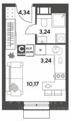 ЖК Арт-квартал «Публицист», планировка студии, 20.99 м²