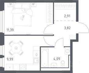 ЖК «Невская Долина», планировка 1-комнатной квартиры, 32.20 м²
