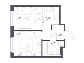 ЖК «Прибрежный Парк», планировка 1-комнатной квартиры, 34.04 м²