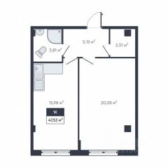 ЖК «Ромашки», планировка 1-комнатной квартиры, 47.00 м²