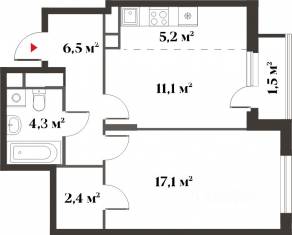 ЖК Миниполис «Восемь кленов», планировка 2-комнатной квартиры, 46.80 м²
