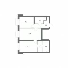ЖК «Парусная 1», планировка 2-комнатной квартиры, 63.50 м²