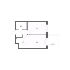 ЖК «Парусная 1», планировка 2-комнатной квартиры, 44.10 м²