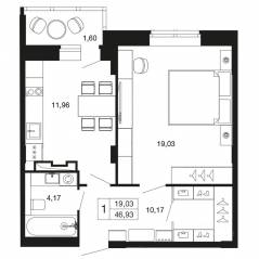 ЖК «Времена года», планировка 1-комнатной квартиры, 46.93 м²