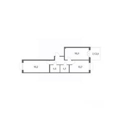 ЖК «Парусная 1», планировка 2-комнатной квартиры, 69.50 м²