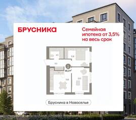 ЖК «Брусника в Новоселье», планировка 1-комнатной квартиры, 48.33 м²