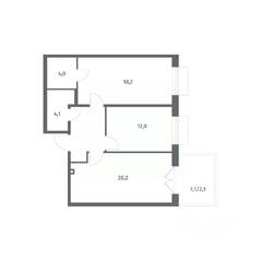 ЖК «Парусная 1», планировка 2-комнатной квартиры, 67.80 м²