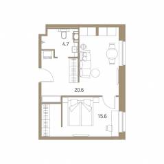 Апарт-комплекс «VIDI», планировка 1-комнатной квартиры, 40.90 м²