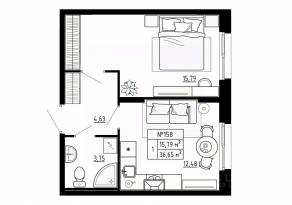 МЖК «Аннино Сити», планировка 1-комнатной квартиры, 36.65 м²