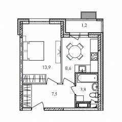 ЖК «Квартал Светлый», планировка 1-комнатной квартиры, 35.00 м²
