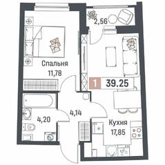 ЖК «Авиатор» (Девяткино), планировка 1-комнатной квартиры, 39.25 м²