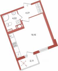ЖК «Патио», планировка студии, 28.84 м²