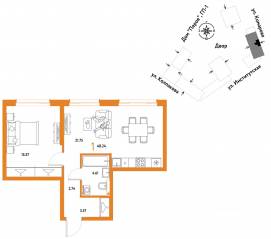 ЖК «Страна.Парковая», планировка 1-комнатной квартиры, 48.24 м²