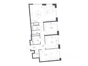 ЖК «Квартал на воде», планировка 3-комнатной квартиры, 89.43 м²