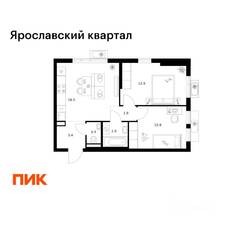 ЖК «Ярославский квартал», планировка 2-комнатной квартиры, 49.30 м²