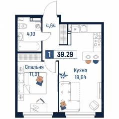 ЖК «Максималист», планировка 1-комнатной квартиры, 39.29 м²
