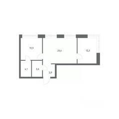 ЖК «NEWПИТЕР», планировка 2-комнатной квартиры, 57.16 м²