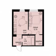 ЖК «ID Murino III», планировка 1-комнатной квартиры, 38.07 м²