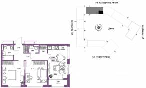 ЖК «Страна.Парковая», планировка 3-комнатной квартиры, 57.65 м²