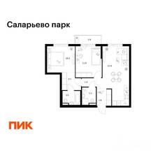 ЖК «Саларьево парк», планировка 2-комнатной квартиры, 62.10 м²