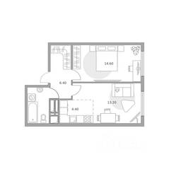 ЖК «Бригантина», планировка 2-комнатной квартиры, 43.20 м²