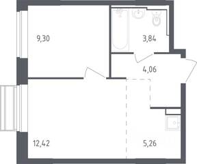 ЖК «Рублевский Квартал», планировка 1-комнатной квартиры, 34.10 м²