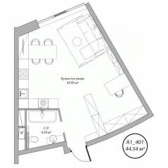 Апарт-комплекс Клубный дом «Рублево», планировка студии, 44.50 м²