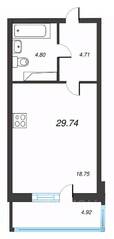 ЖК «Левитан», планировка студии, 29.74 м²