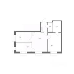 ЖК «Парусная 1», планировка 3-комнатной квартиры, 70.70 м²